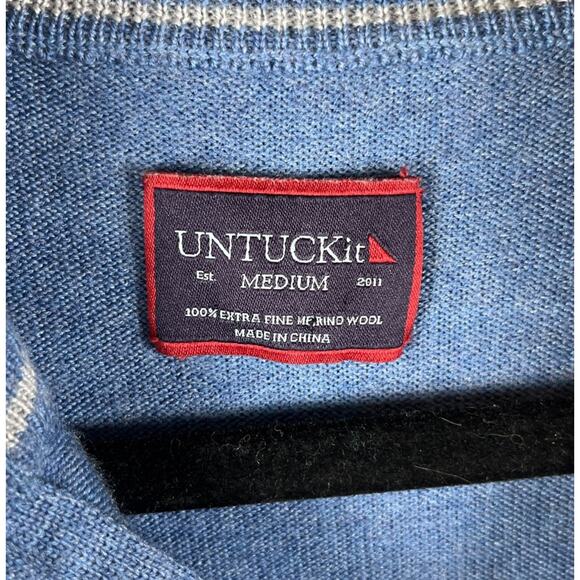 Untuckit Mens Quarter Zip Merino Wool Super Soft Dad Sweater Blue Size Medium - Picture 3 of 10